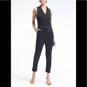 Banana Republic Button-Front Belted Jumpsuit, Navy, Size 8T (Tall), NWT